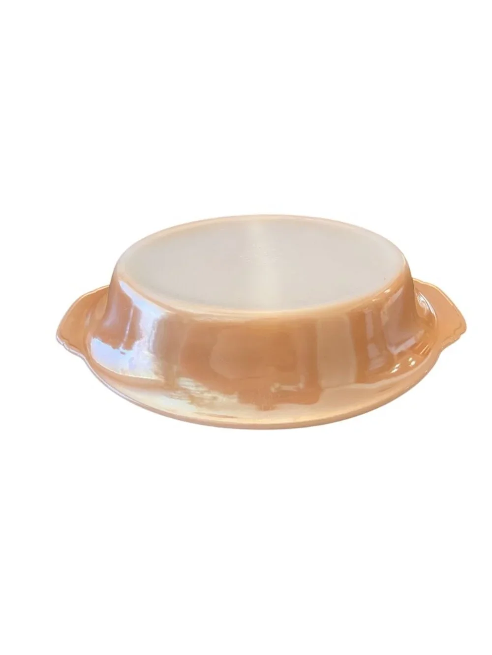 Vintage Fire King 468 Peach Luster Divided Serving Dish Backwards Logo